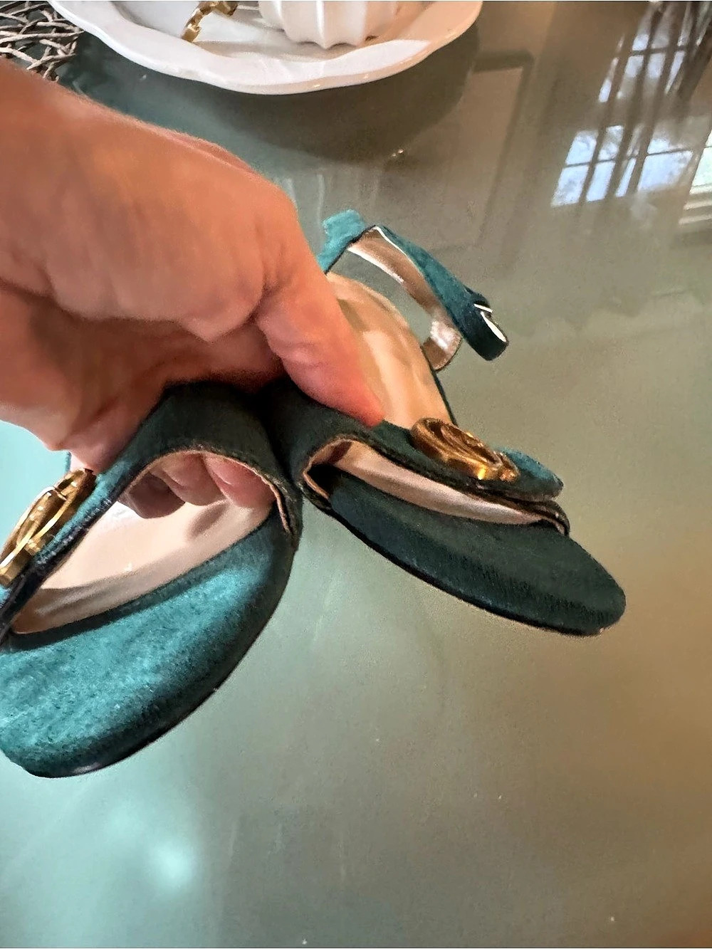 Gucci Women's Green Suede Logo Heels US 8.5 - Picture 6 of 8